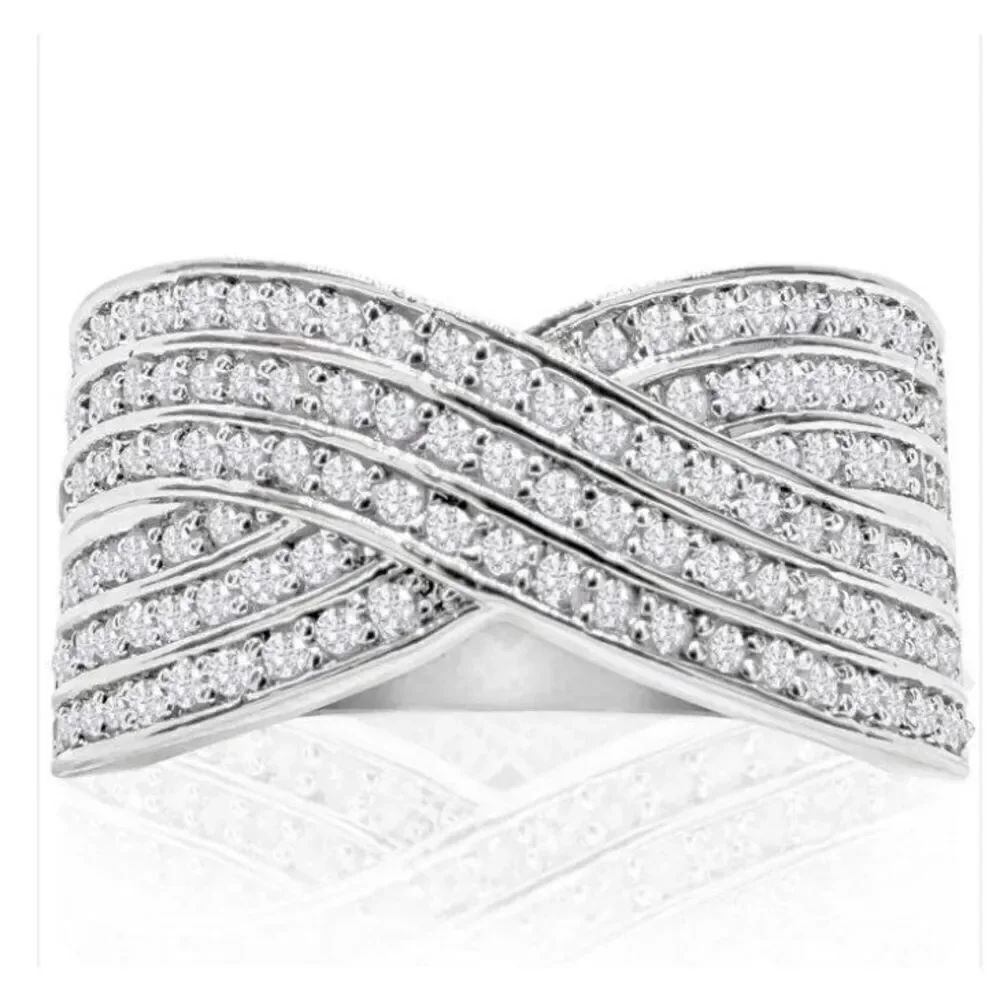 NEW~ 1 Ct. Rose Cut Genuine Diamond Swirl Crossover Ring Sz 8